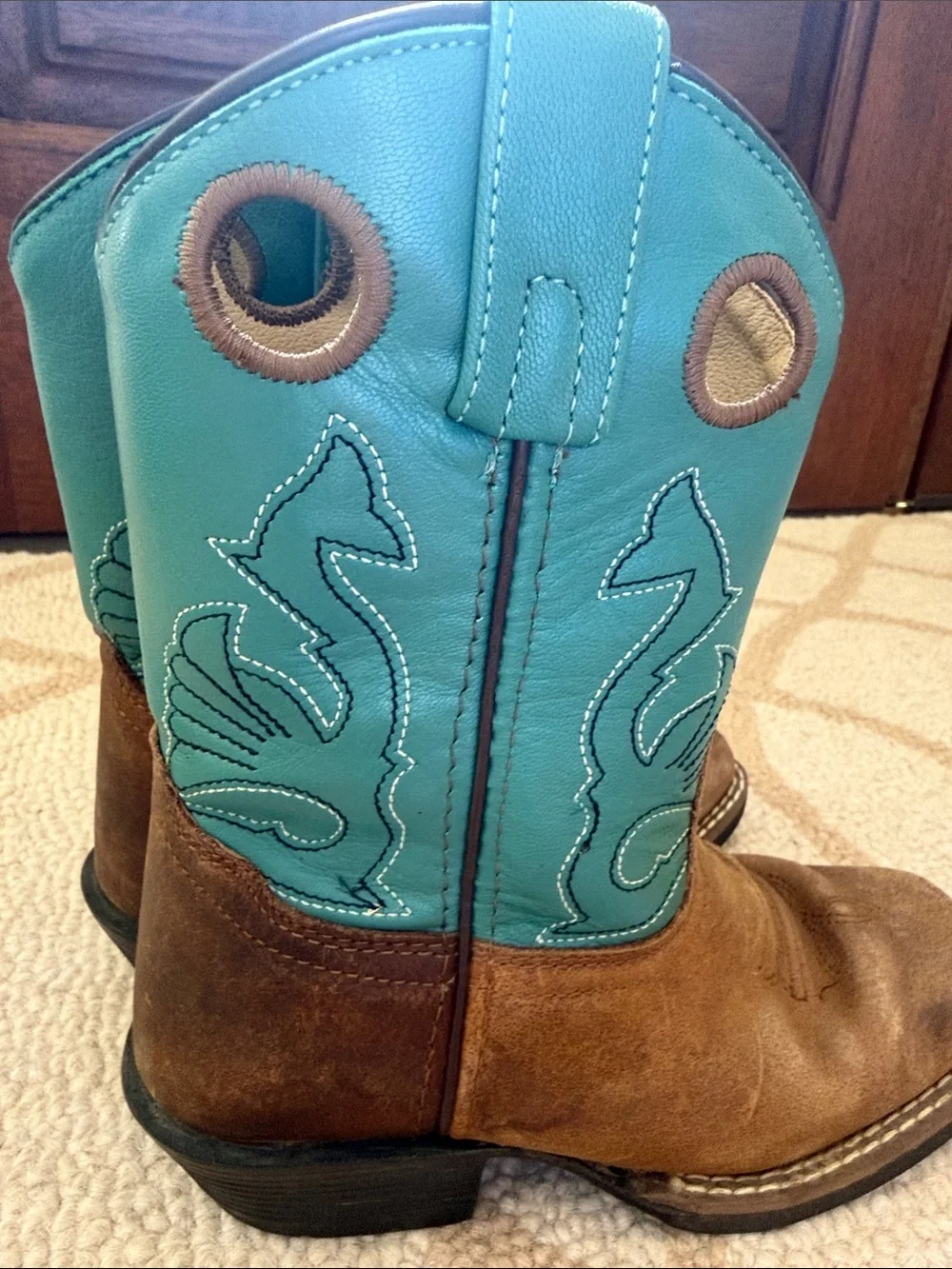Kids Teal & Brown Western Pull-On Cowboy Boots